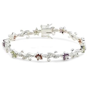Sterling Silver Amethyst, Garnet and Peridot Flower Bracelet, 7.25 by