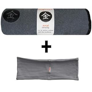 Metal yogitoes® mat size SKIDLESS® yoga towel + gray hBand stretchy headband combo by Absolute Yogi®