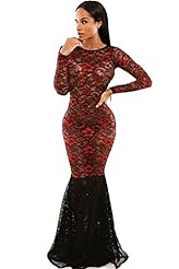 Sexy Sophisticated Polyester/Spandex Long Sleeves Lace Sheer Tiered Mermaid Party Dress/Maxi Dress 