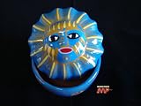 Mexican Glazed Ceramic Sun Jewelry Box Trinket Folk Art/ MEXICO Pottery [Vivrant Hand Painted Colors]