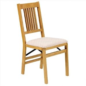 True Mission Wood Folding Chair with Vinyl Seat in Oak (Set of 2) by