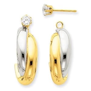 14k Yellow Gold J-Hoop with CZ Stud Earring Jackets. Gold Wt- 3g.