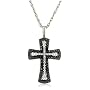 Sterling Silver Black and White Diamond Cross Pendant, 18"