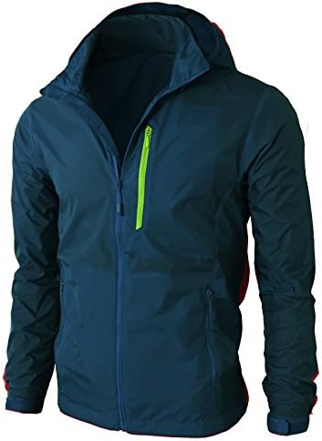 H2H SPORT Mens Outwear Windbreaker Lightweight Hidden Hoodie Jacket BLUEGREEN US M/Asia L (KMOJA0288)