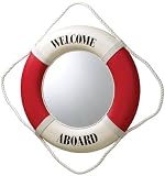 Red/White Welcome Aboard Decorative Nautical Life Ring Mirror