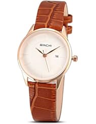 Ultra Thin Genuine Leather Band Quartz Analog Quartz Watch Wristwatch Timepiece with Date for Women Ladies - Brown SWWT3-258886