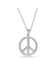 Bling Jewelry CZ 925 Sterling Silver Peace Symbol Pendant Necklace 16in