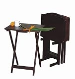 Review visiondecor Furniture  / Set of 4 Cappuccino TV Dinner Tray Tables with Stand