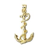 Polished Finish 14Kt. Yellow Gold, Designer Style 24 mm X 15 mm Anchor Charm Pendant