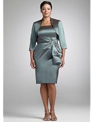David's Bridal Bridesmaid Dresses Stretch Taffeta Jacket Dress with Bow Detail... by David's Bridal