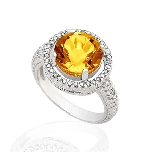 STUNNING ROUND CITRINE DIAMOND 14K RING 3.80 CTS by