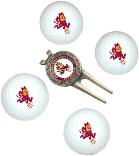 Arizona State Sun Devils Pack Of 4 Golf Balls And Divet Tool Gift Set From Team Golf