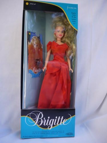 Japanese Brigitte in Full Length Red Satin Dress with Drop Waist Tie (1992)