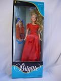 Japanese Brigitte in Full Length Red Satin Dress with Drop Waist Tie (1992)