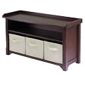 Verona Bench with 3 Baskets - Walnut/ Beige