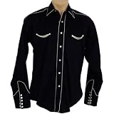 Rockmount Vintage Western Men's Solid Black/ White Piping Snap Front Cowboy Shirt