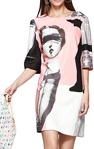 LISTEN TO ME Women's New Loose Cartoon Print 1/2 Sleeve Short Dress M