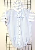 Knitted on Hand Knitting Machine Blue Cotton Hand Crocheted Finished with White Stripes Baby Bunting Hat Set