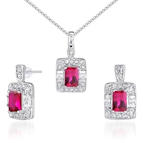 Designed just for You!! 2.75 carats Radiant Cut Created Ruby Pendant Earrings... by Peora
