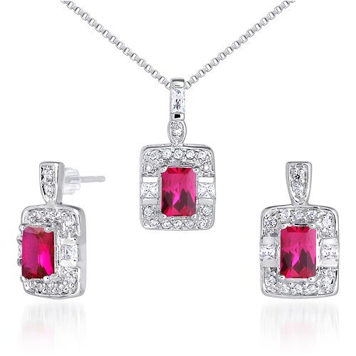 Childrens Toyshop  Jewelry : Designed just for You!! 2.75 carats Radiant Cut Created Ruby Pendant Earrings Set in Sterling Silver