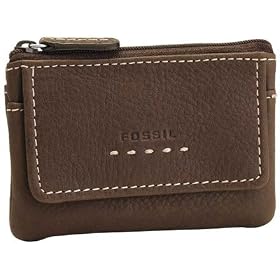Fossil Ladies Leather Coin Purse - Pop Stitch Key Coin Purse (Color: Espresso)