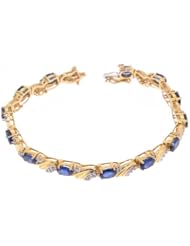14K Yellow Gold 7" Diamond/Sapphire Tennis Bracelet