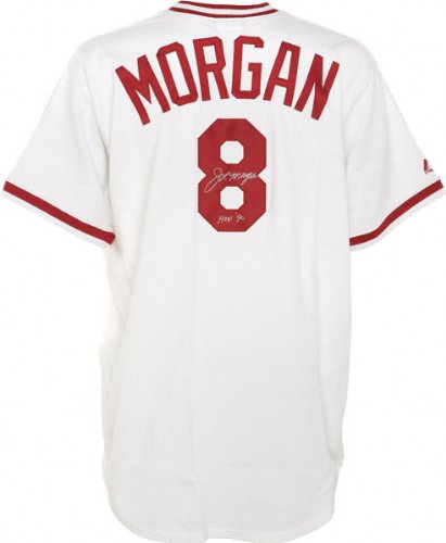 Joe Morgan Autographed Jersey | Details: Cincinnati Reds, Throwback, White, HOF 90 Inscription