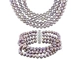 6-7MM NATURAL LAVENDER CULTURED FRESHWATER PEARL STERLING SILVER NECKLACE AND BRACELET SET