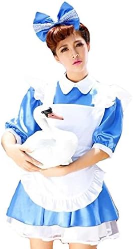 Pink Queen Womens French Maid Costume Halloween Dress Cosplay Dress Outfit (Free Size, Blue)