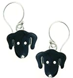 Black Lab Labrador Face Enamel & Sterling Silver Dangle Dog Earrings