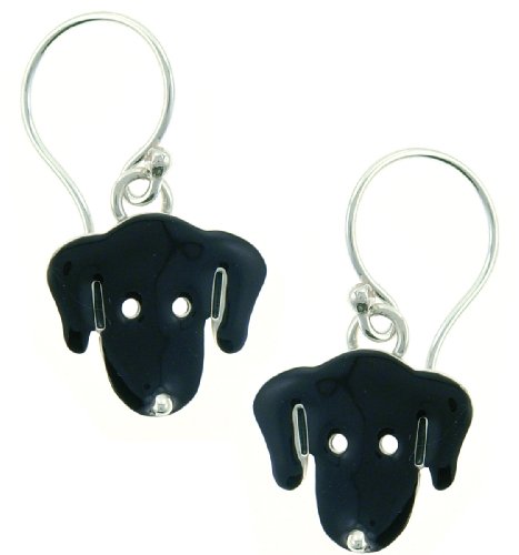 Black Lab Labrador Face Enamel & Sterling Silver Dangle Dog Earrings