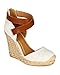 Women Linen Capped Toe Espadrille Cross Ankle Strap D'Orsay Platform Wedge Heel CB66 - Bone