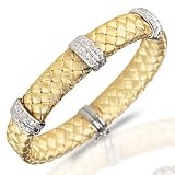 18 Kt Beautiful White-Gold Handwoven Mesh Diamond Pave Bangle Bracelet