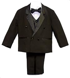 Boys 5-pc Tuxedo Set Deluxe Double-breasted Jacket, Slacks, Formal Shirt, Bowtie & Vest Infants & Toddlers