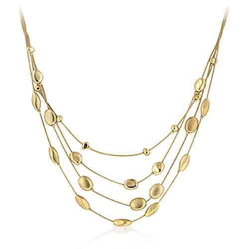 14k Gold Plated 4-Strand Matte & Shiny Bead Necklace- 17 IN + 3 IN