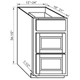 Hickory Walnut VDB1221 - Three Drawer Vanity Base Cabinet