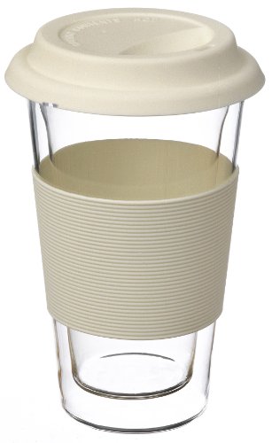 Grosche Glassen Hand Made Double Walled Insulated Glass Travel Mug, 350 ml., 12 fl oz. WHITE