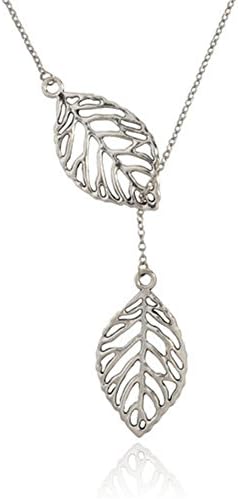 Aitada Simple Metal Double Leaf Pendant Necklace Silver Leaf Necklace (Silver)