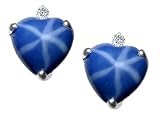 2.54 cts Heart Shape Created Star Sapphire and Genuine Diamonds Earring Studs - 14kt White or Yellow Gold