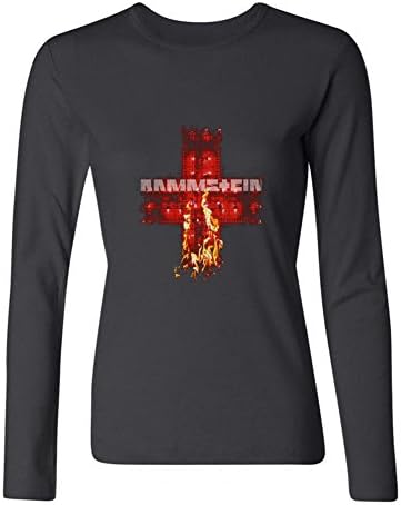 Looisnm Women's Rammstein Band Flame Long Sleeves T Shirt Black L