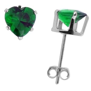 Buy 6 mm Heart Shape Emerald Green Sterling Silver Cubic Zirconia Stud Earring by Sabrina Silver