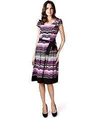 Per Una Striped Fit & Flare Belted Dress