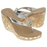 baby phat Women's Ornament Cork Wedge (Silver 10.0 M)