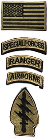 Army Tactical Patches, 5 PCS US Flag &amp; Special Forces &amp; Airborne &amp; Ranger Tabs &amp; Loop Velcro Patch (Style 3)