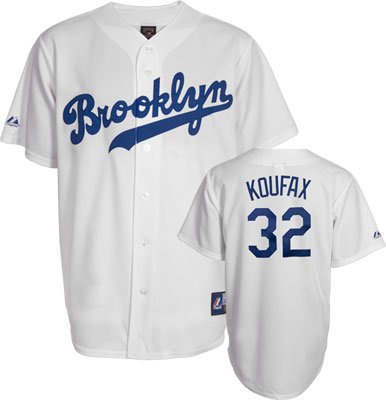 MLB Sandy Koufax Brooklyn Dodgers 1941-57 Cooperstown Adult Short Sleeve Synthetic Replica Jersey (White, Xx-Large)