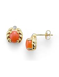 Pink Coral Earrings with Diamonds in 14K Yellow Gold