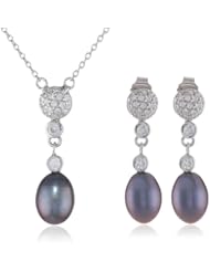 Bella Pearl Black Pearl Necklace and Earrings Jewelry Set
