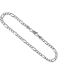 Sterling Silver Italian Figaro Chain Necklaces & Bracelets 3.8mm Beveled Edges Nickel Free, sizes 7 - 30 inch