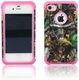 ANTI-SHOCK HYBRID 2 IN 1 MOSSY TREE OAK CAMO HUNTER IPHONE 4 4S COVER CASE PINK THICK SILICONE INSIDE AND HARD PLASTIC RUBBERIZED COVER OUTSIDE
