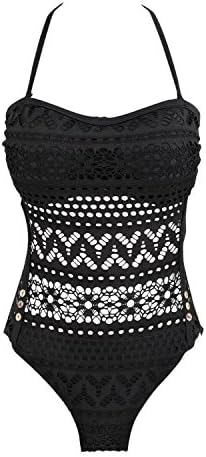 Sexy Women Fashion Hot Push Up Padded Halter Swimsuit Bikini Bra Set For Lady Lace Strappy One-piece(US Size 12-14) L Charming